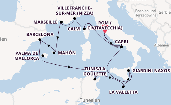 Westliches Mittelmeer ab Civitavecchia (Rom), Italien auf der EXPLORA I