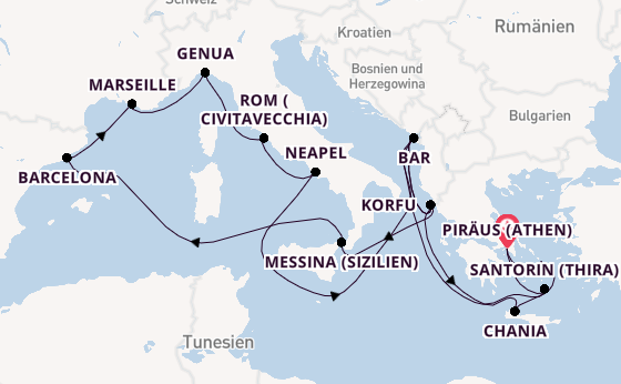 Mittelmeer ab Piräus (Athen), Griechenland auf der Sun Princess