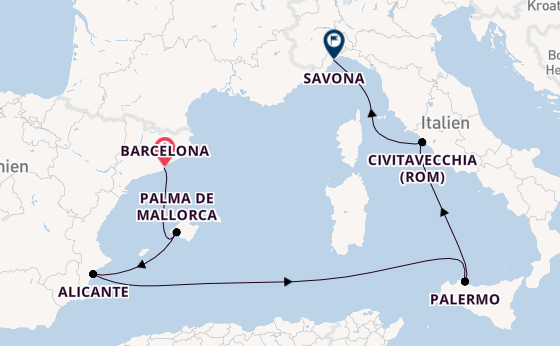 Westliches Mittelmeer ab Barcelona, Spanien auf der Costa Toscana