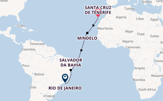 Brazilië vanaf Santa Cruz de Tenerife, Tenerife, Spanje met de Costa Diadema