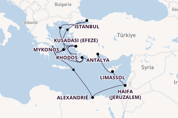 Oostelijke Middellandse Zee vanaf Athene (Piraeus), Griekenland met de Rotterdam