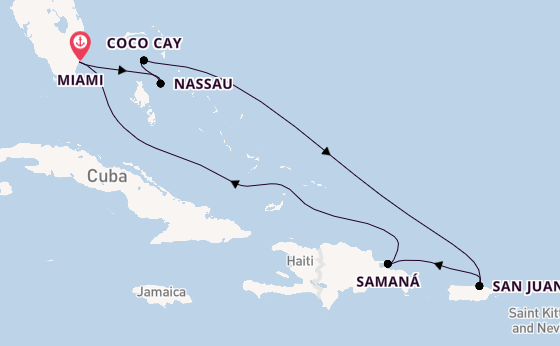 Caribbean from Miami, Florida, USA with the Allure of the Seas