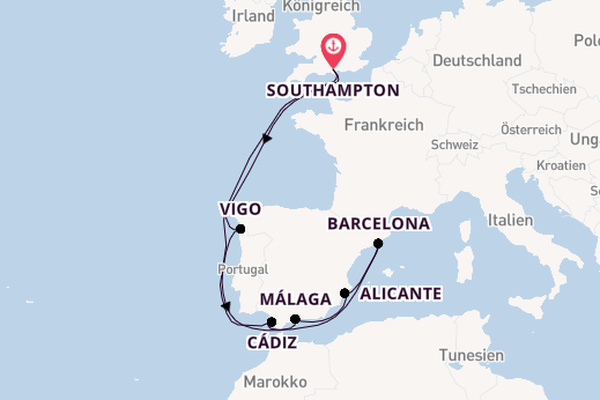 Westliches Mittelmeer ab Southampton, Großbritannien auf der Arvia