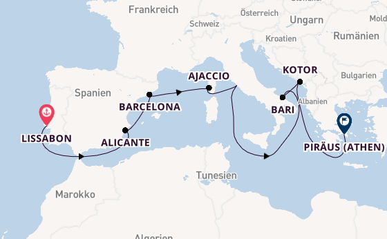 Mittelmeer ab Lissabon, Portugal auf der Oosterdam