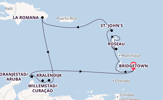 Südliche Karibik ab Bridgetown, Barbados auf AIDAperla