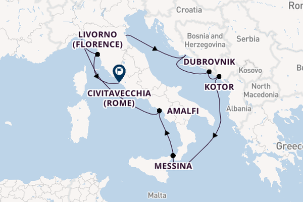 Middellandse Zee vanaf Ravenna, Italië met de Celebrity Constellation