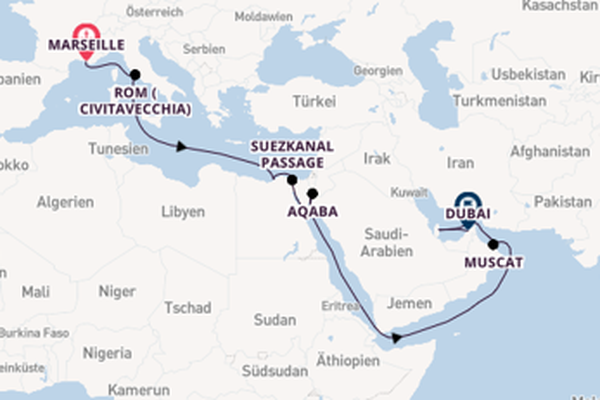 Naher Osten ab Marseille, Frankreich auf der MSC Euribia