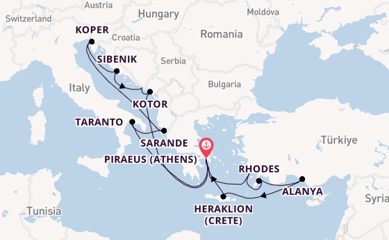 Eastern Mediterranean from Piraeus (Athens), Greece with the Balmoral