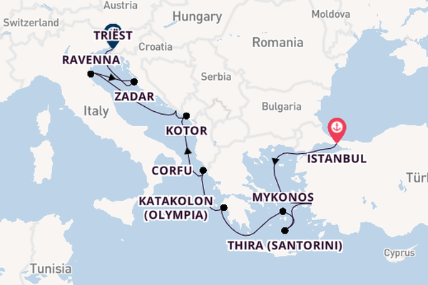 Middellandse Zee vanaf Istanbul, Turkije met de Norwegian Viva