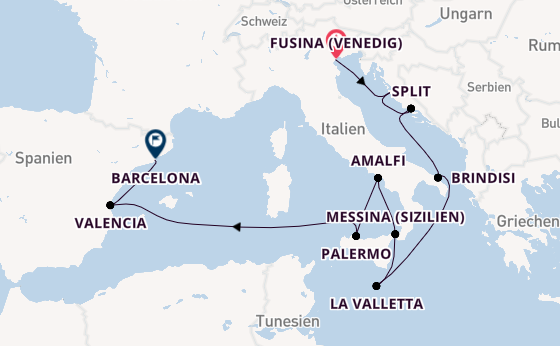 Westliches Mittelmeer ab Fusina (Venedig) auf der Seven Seas Grandeur