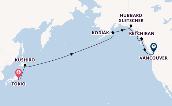 Transpazifik ab Tokio, Japan auf der Westerdam