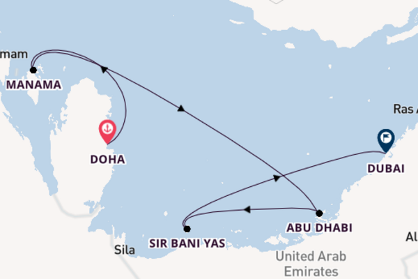 Perzische Golf vanaf Doha, Qatar met de MSC Euribia