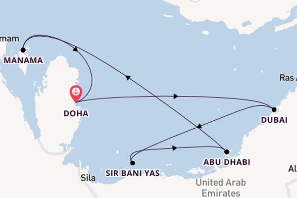 Perzische Golf vanaf Doha, Qatar met de MSC World Europa
