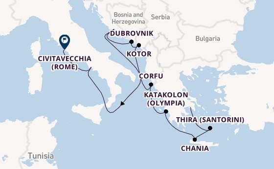 Oostelijke Middellandse Zee vanaf Athene (Piraeus), Griekenland met de Enchanted Princess