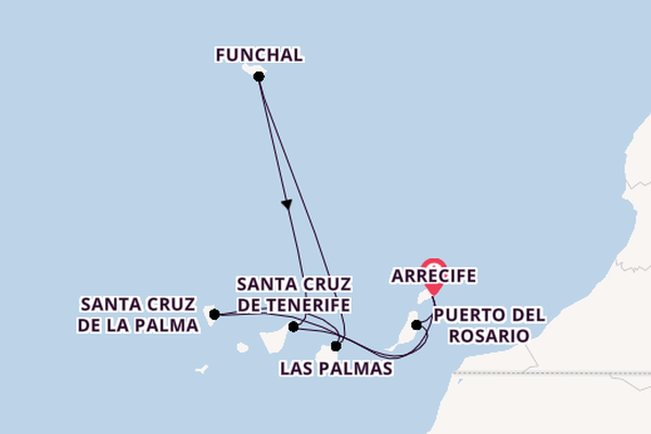 Canarische Eilanden vanaf Arrecife, Lanzarote, Spanje met de MSC Musica