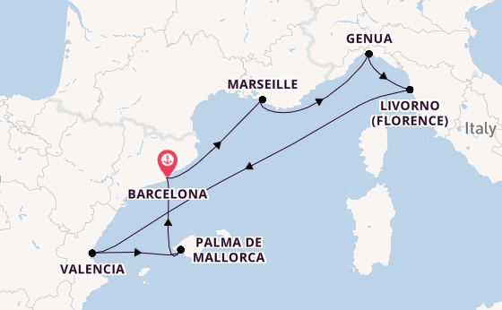 Westelijke Middellandse Zee vanaf Barcelona, Spanje met de MSC Sinfonia