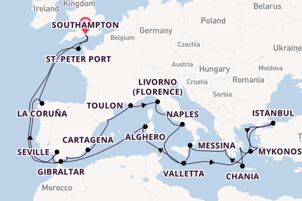Mediterranean Sea from Southampton, England with the Sky Princess 