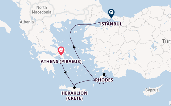 Eastern Mediterranean from Athens (Piraeus), Greece with the Seven Seas Voyager