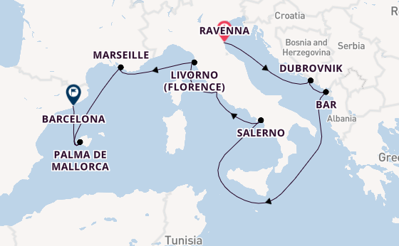 Western Mediterranean from Ravenna, Italy with the Norwegian Viva