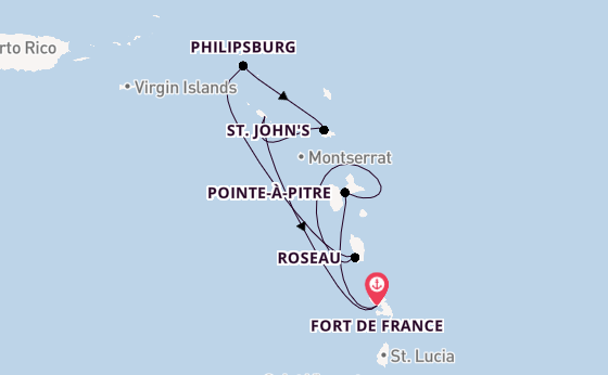 Südliche Karibik ab Fort de France, Martinique auf der MSC Meraviglia