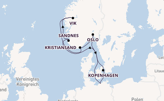 Norwegen ab Warnemünde, Deutschland auf der MSC Splendida