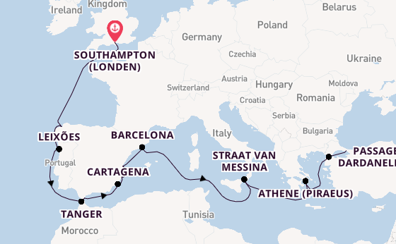 Middellandse Zee vanaf Southampton (Londen), Engeland met de Queen Elizabeth