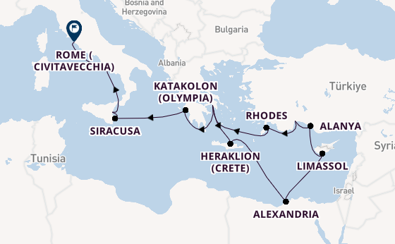 Mediterranean Sea from Athens (Piraeus), Greece with the Azamara Journey
