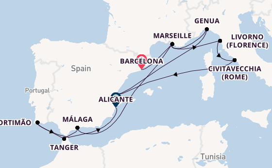 Westelijke Middellandse Zee vanaf Barcelona, Spanje met de MSC Sinfonia