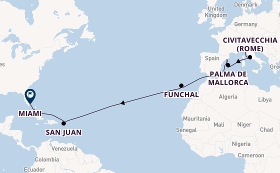 trans-Atlantisch vanaf Genua, Italië met de MSC Grandiosa