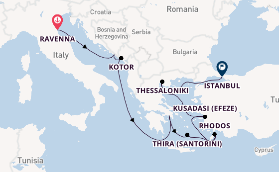 Oostelijke Middellandse Zee vanaf Ravenna, Italië met de Norwegian Viva