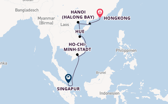 Südostasien ab Hongkong, China auf der Riviera