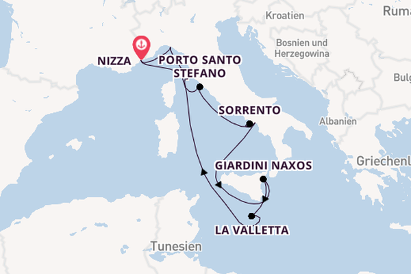 Westliches Mittelmeer ab Nizza, Frankreich auf der Silver Shadow