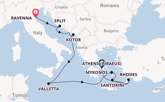 Eastern Mediterranean from Ravenna, Italy with the Celebrity Eclipse