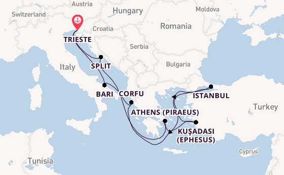Mediterranean Sea from Trieste, Italy with the MSC Splendida