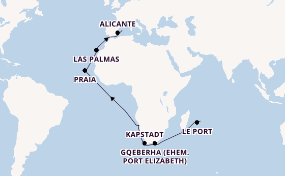 Südliches Afrika ab Port Louis, Mauritius auf AIDAstella