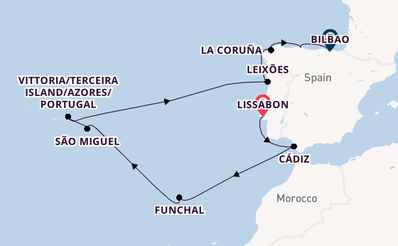 Portugal vanaf Lissabon, Portugal met de MS EUROPA 2