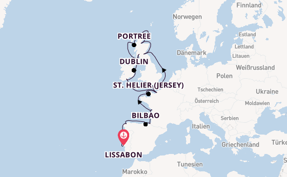 Britische Inseln ab Lissabon, Portugal auf der Vista