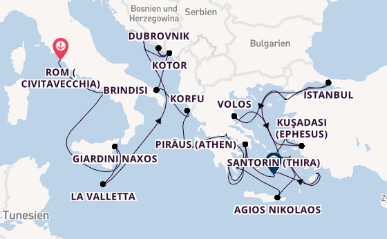 Östliches Mittelmeer ab Civitavecchia (Rom), Italien auf der Seabourn Ovation
