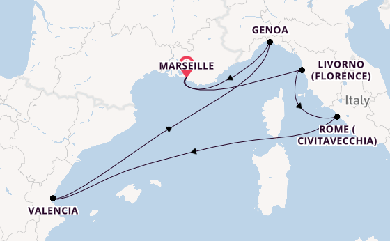 Western Mediterranean from Marseille, France with the MSC Sinfonia