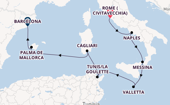 Western Mediterranean from Rome (Civitavecchia), Italy with the Seven Seas Voyager