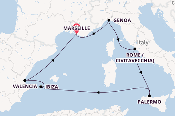 Western Mediterranean from Marseille, France with the MSC Grandiosa