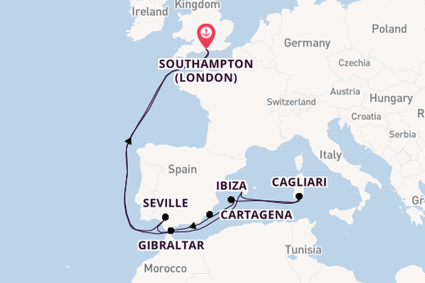 Western Mediterranean from Southampton, England with the Britannia 