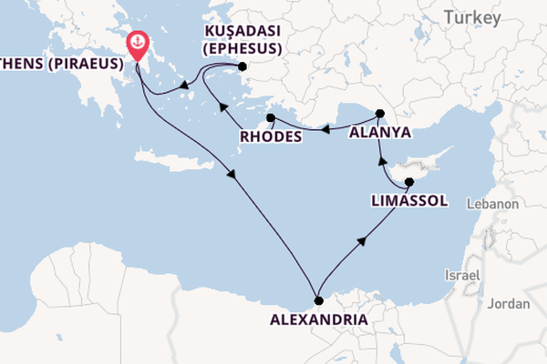 Eastern Mediterranean from Athens (Piraeus), Greece with the Oosterdam