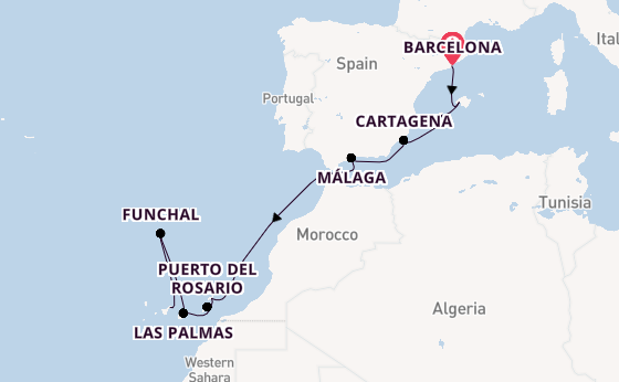 Westelijke Middellandse Zee vanaf Barcelona, Spanje met AIDAcosma