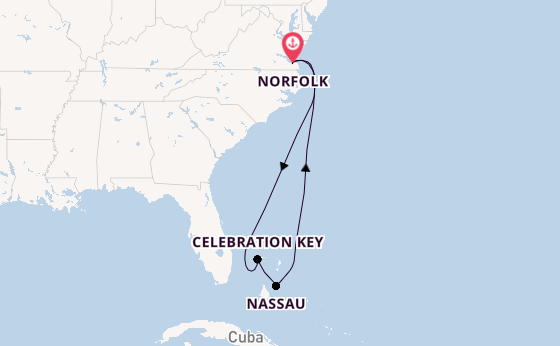 Amerikaanse Oostkust vanaf Norfolk, Verenigde Staten met de Carnival Freedom