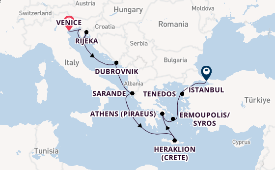Eastern Mediterranean from Venice, Italy with the Sirena