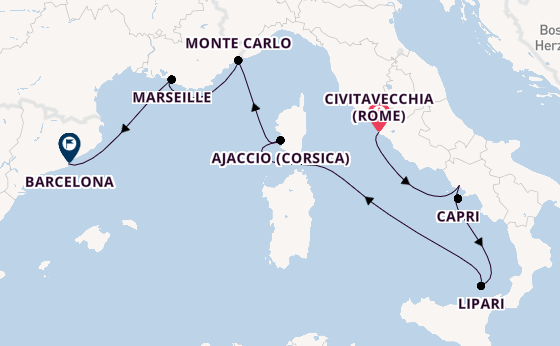 Westelijke Middellandse Zee vanaf Civitavecchia (Rome), Italië met de EXPLORA I