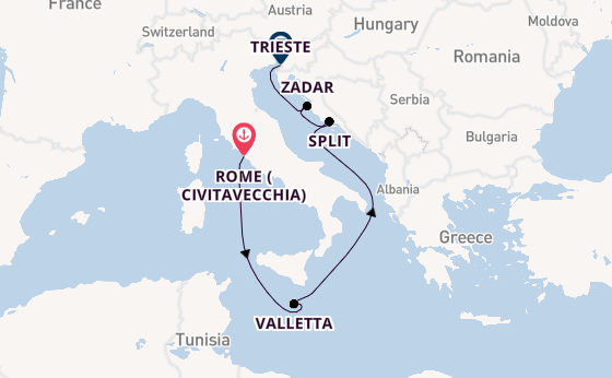 Mediterranean Sea from Rome (Civitavecchia), Italy with the Queen Elizabeth