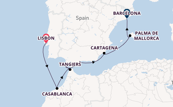 Western Mediterranean from Lisbon, Portugal with the Silver Muse