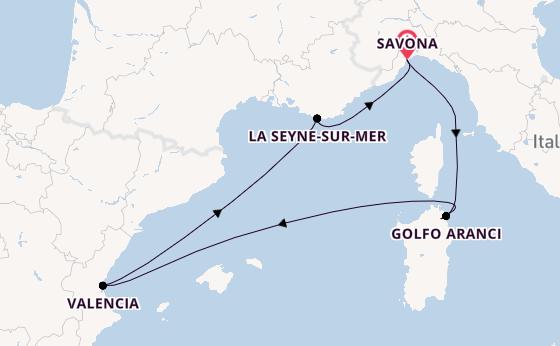 Westelijke Middellandse Zee vanaf Savona, Italië met de Costa Fascinosa